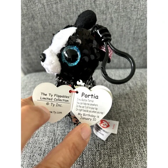 Ty Flippables Beanie Boo Keychain Key Clip, 3.5 Inch - Portia the Dog - Picture 5 of 5